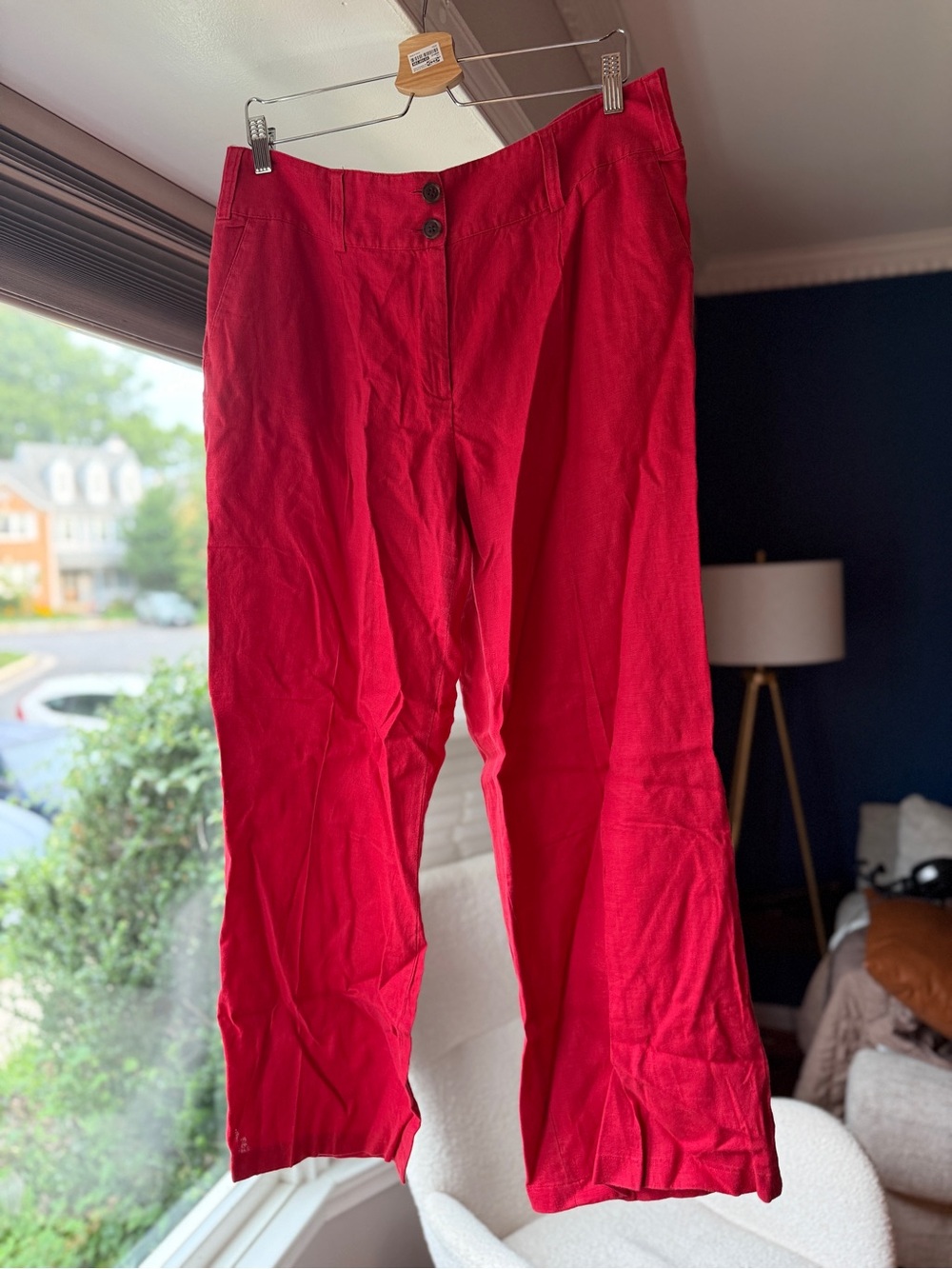 Red Linen Wide Leg Trouser Pant Sz 14 Lightweight Classic